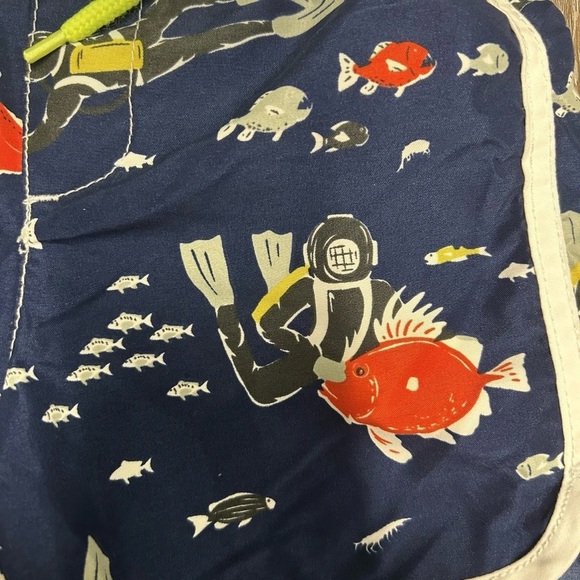 Mini Boden Blue and White Swim Shorts with Ocean-Themed Design Size 3T - Picture 3 of 3